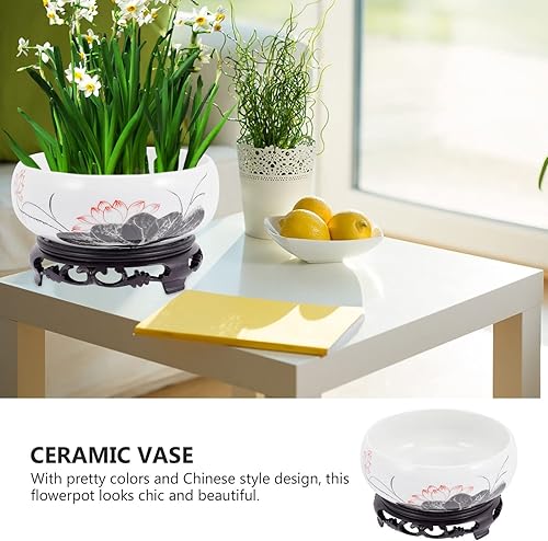 Miniatura 5 de LIFKOME Maceta grande de cerámica para suculentas con soporte de base de exhibición, diseño de pintura de tinta china, florero, pecera, maceta