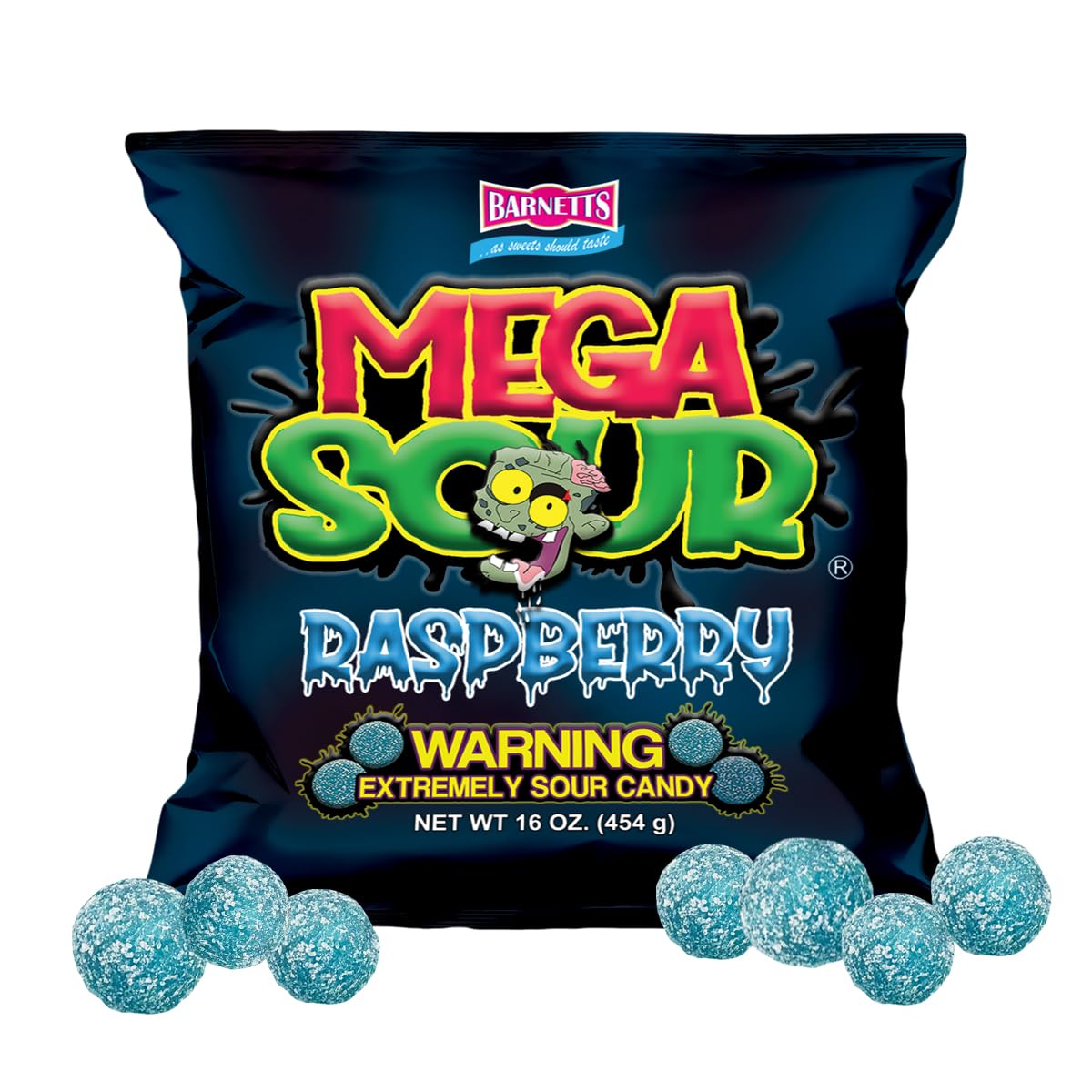 Barnetts - Mega Sour Candy Raspberry 454g (1lb) - Trendy Sweet Bags - Traditionally Handmade Sweets - Sour Coating Lasts 20 Seconds - Candies for Party Bag, Gift Hamper, or Hamper Box