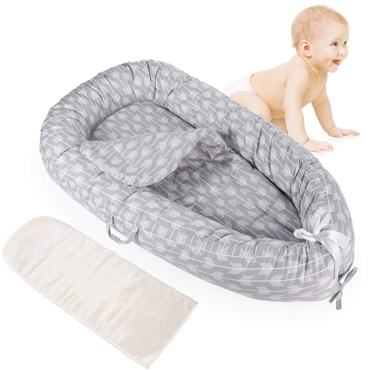 Tumbona nido para bebé, súper suave y transpirable, cama biónica desmontable con 2 colchones reemplazables (flecha)