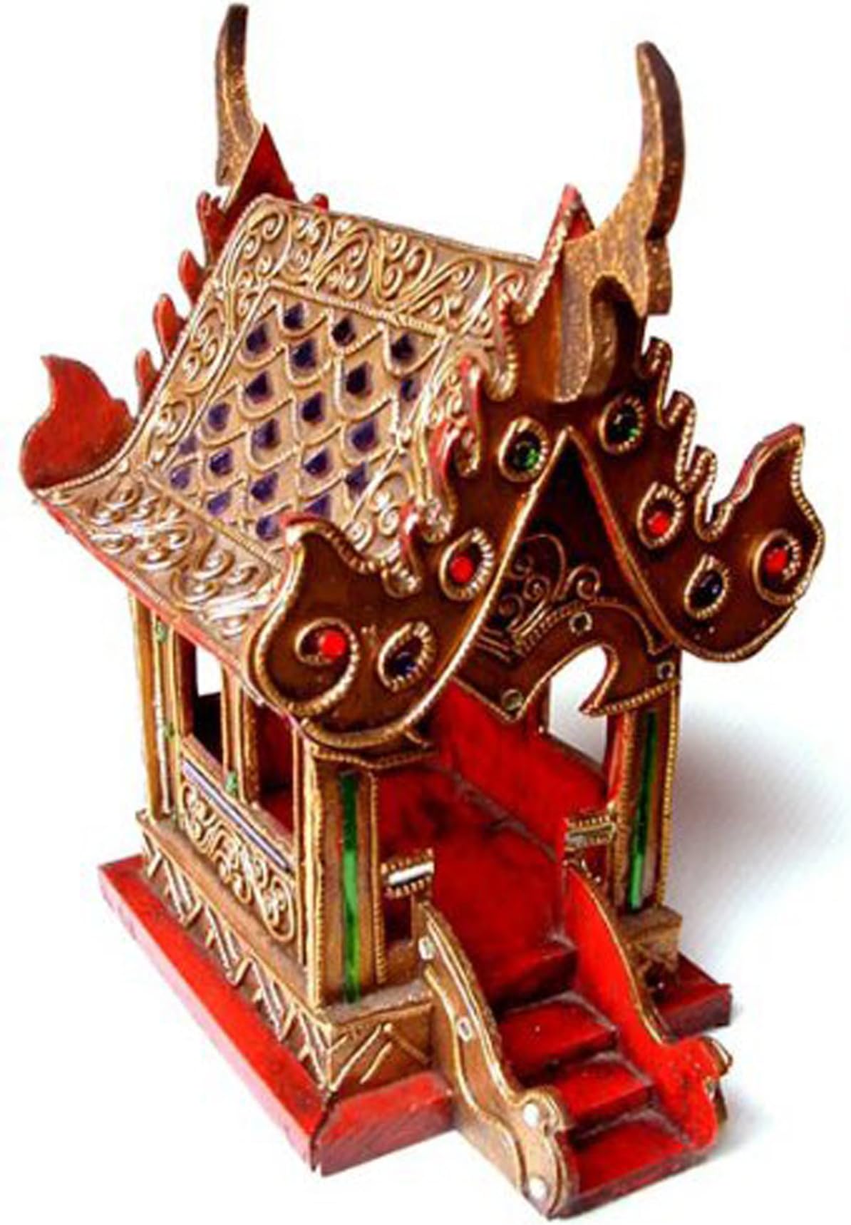 GABUR SanPraPhum Thai Buddhist Wood Carving Decorated by Color Mosiac Glasses for Spiritual Haunted Spirit House Temple, Brown