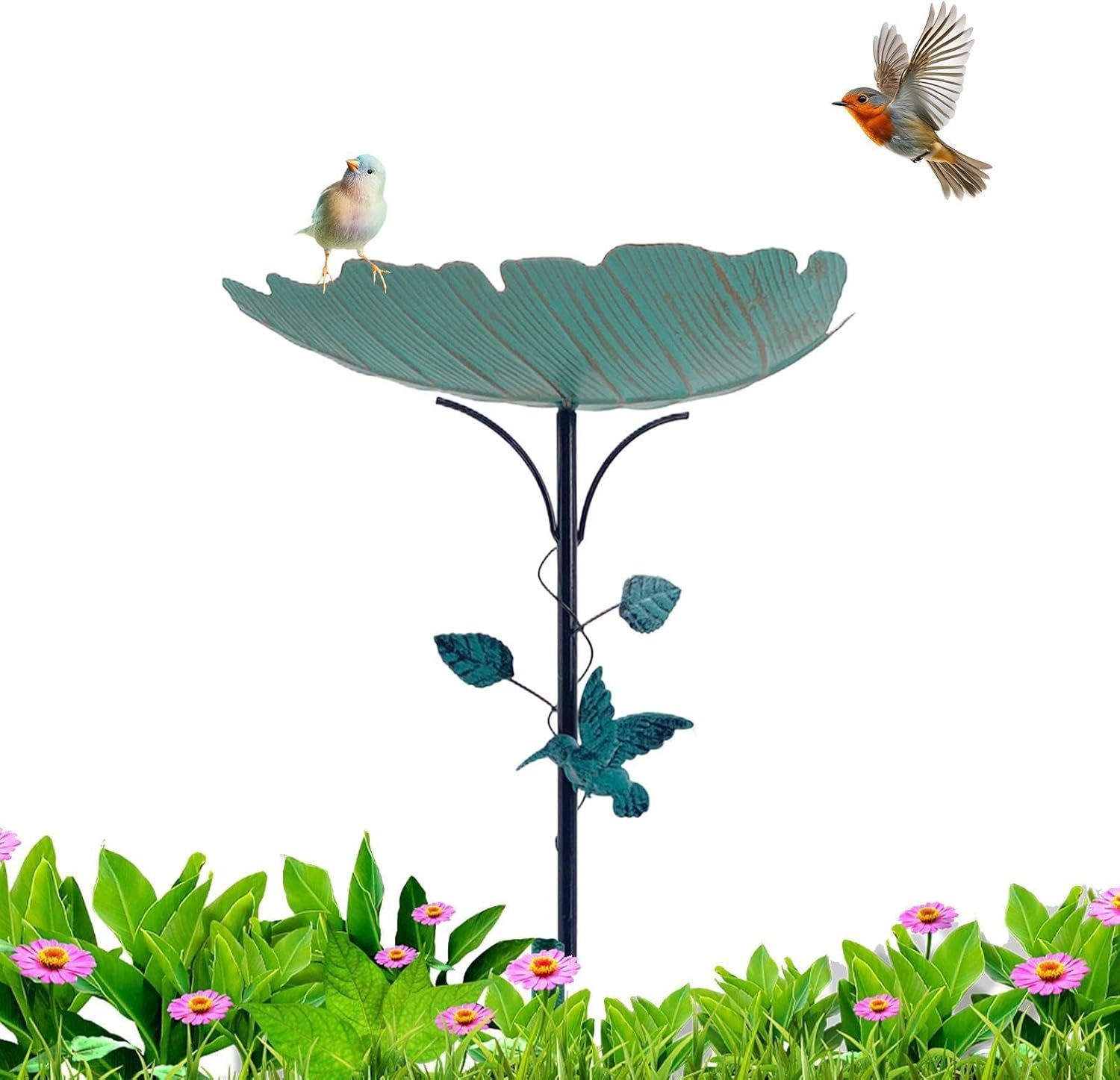 Bird Bath Bowl | Leaf Shape Weatherproof Birdbaths | Metal Bird Bath Stake | for Garden Backyard Courtyard Home Landscaping Park Outdoor Aviary Finch Parrots Monk Pet