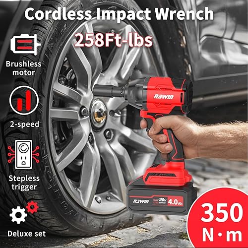 Miniatura 2 de Llave de impacto inalámbrica, pistola de impacto de 12, sin escobillas, llave de impacto eléctrica inalámbrica de ajuste de múltiples velocidades