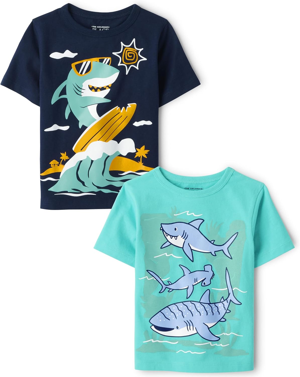 The Children's Place Unisex-Baby and Toddler Dinos,Animals,Cars Short Sleeve Graphic T-Shirts,2 Pack