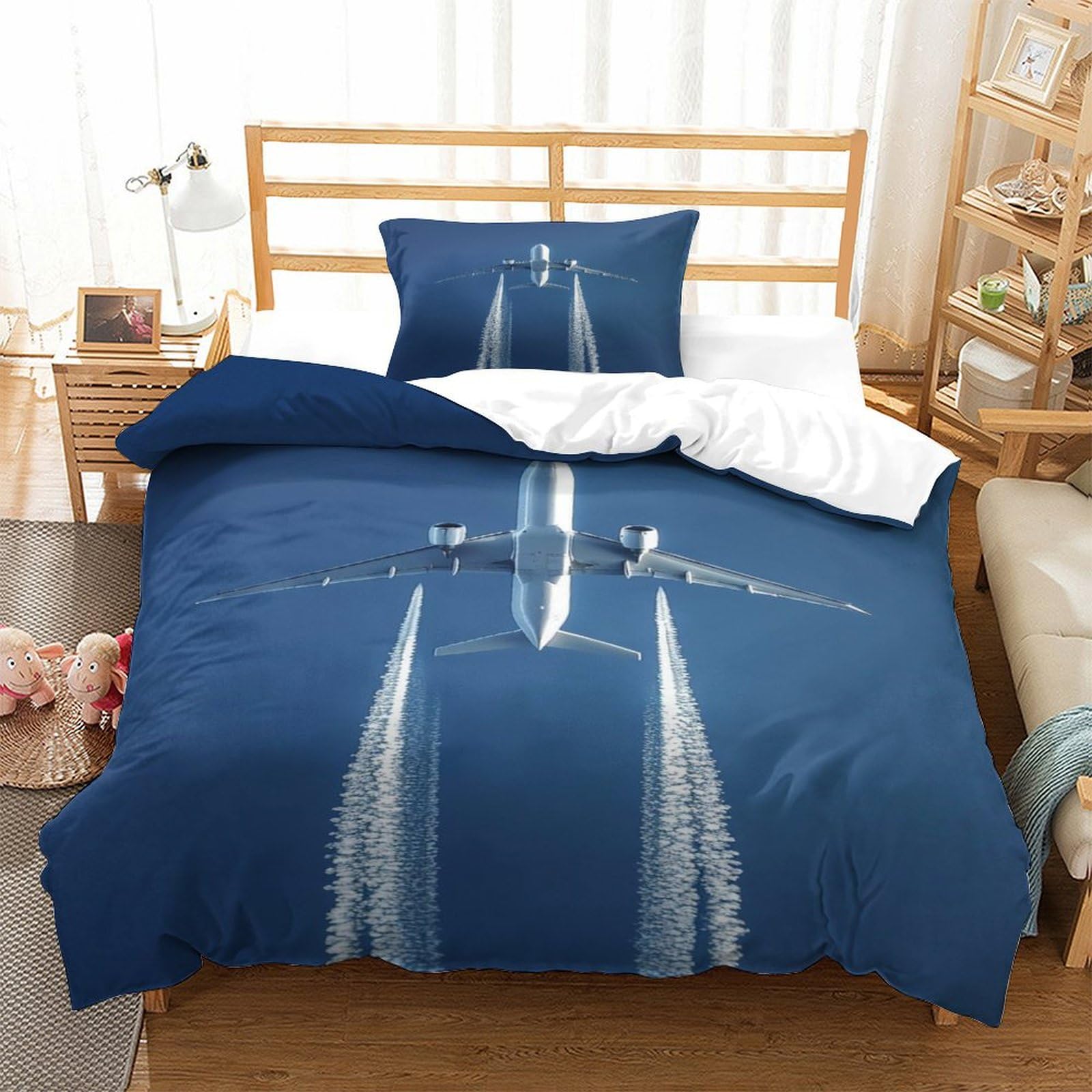 P1s9u7w5y Aircraft-1 Contemporary Aviation 3D Printed Airplane Duvet Cover Set 3Pcs Microfiber Flight Bedding Set Single（135X200cm）