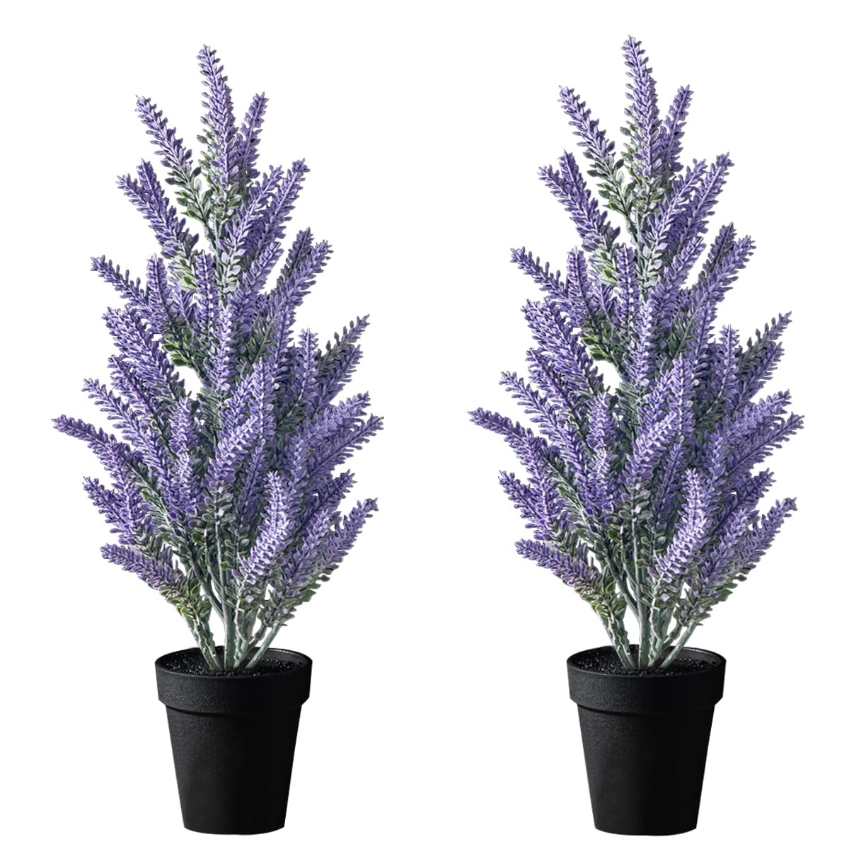 40cm/15.74in Set of 2 Artificial Lavender Plants Potted Fake Flocking Flower Bonsai Plastic Wedding Folower Faux Tree in Pot Real Touch Purple Plants for Gift Home Office Indoor Decor (Lavender)