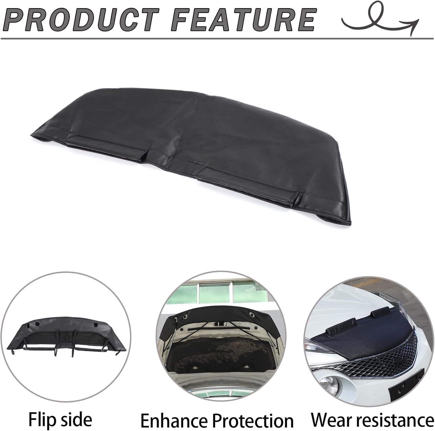 Black Leather Front Hood Cover Engine End Bra Protector Compatible with Nissan Nissan Juke/Infiniti ESQ 2011-2019 Car Engine Hood Cover,Front Hood Cover Bra Protector Cover