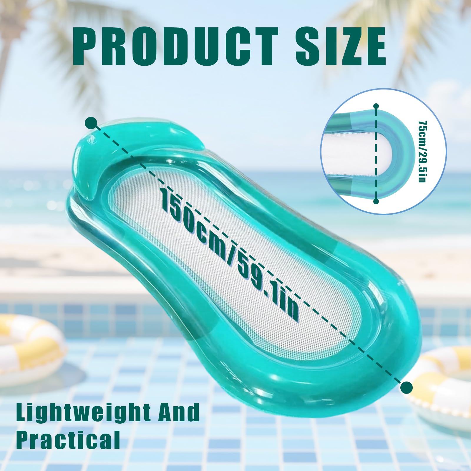 Matelas à air avec appui-tête 150x75 cm, radeaux de piscine, matelas de piscine gonflable, transat de nage 2-en-1, chaise longue de détente pour adultes, hamac aquatique, accessoires de piscine