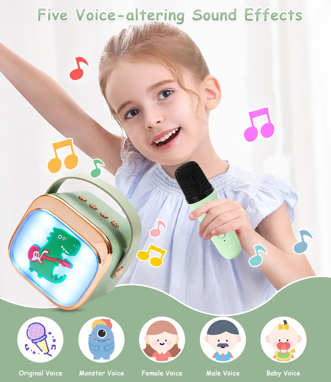 karaoke macchina bambini con 2 microfono karaoke bambini macchina karaoke portatile karaoke con luce LED ed effetti di cambiamento vocale, regali per età 5-12 bambini, ragazzi, ragazze