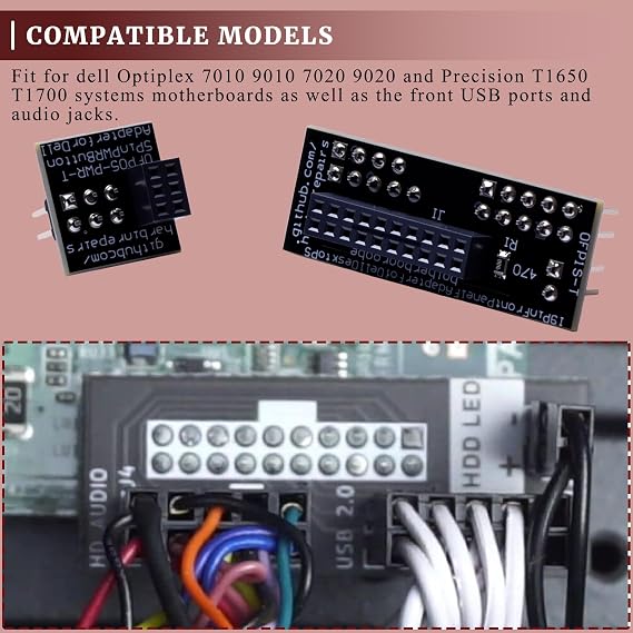 Front Panel Header Adapter Compatible with Dell Optiplex 7010 9010 7020 9020 Precision T1650 T1700 Motherboards DT and MT Mid Tower Desktops Audio Video Connectors Adapters Accessories