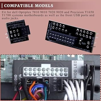 Front Panel Header Adapter Compatible with Dell Optiplex 7010 9010 7020 9020 Precision T1650 T1700 Motherboards DT and MT Mid Tower Desktops Audio Video Connectors Adapters Accessories