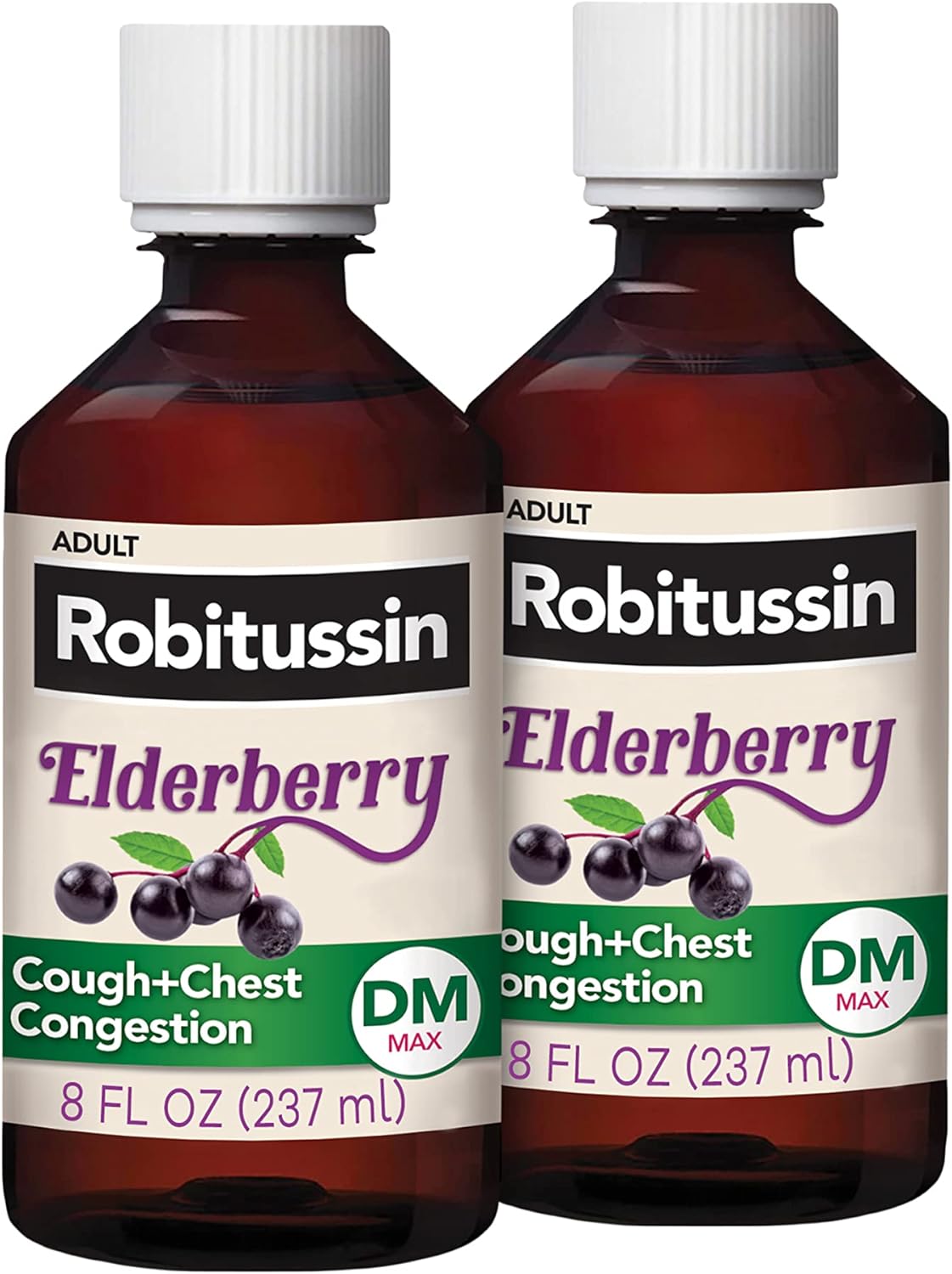 Robitussin Maximum Strength Elderberry Cough Plus Chest Congestion DM, Cough Suppressant for Adults, Providing Non Drowsy Liquid Cough and Chest Congestion Relief - 2x8 Fl Oz,Exp,12/2025
