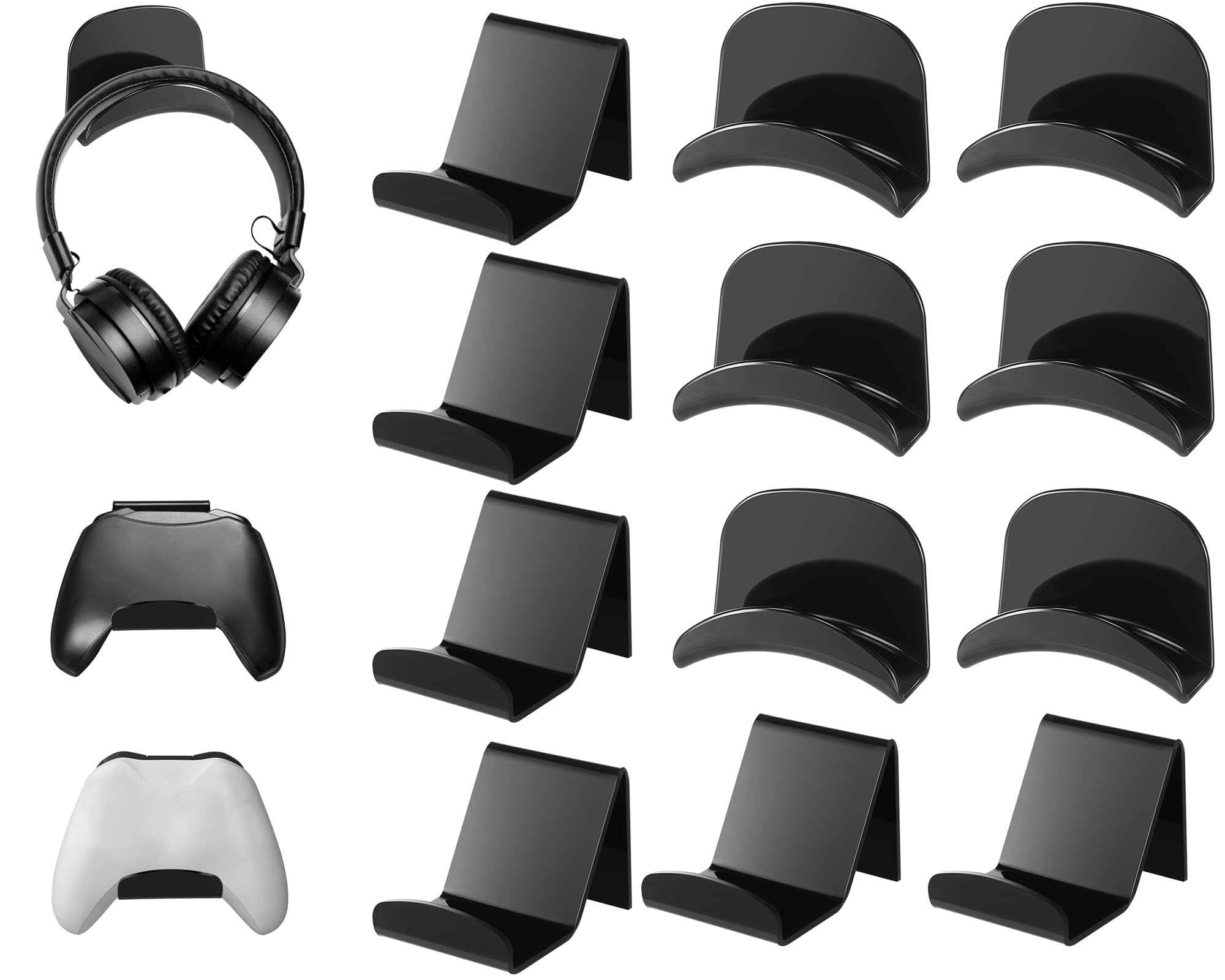 CroBlissful 12 Pack Headphone Hangers Game Universal Controller Holders Table Hooks Adhesive Headset Stand Stick-on Wall Mount Headset Hanger Fit for