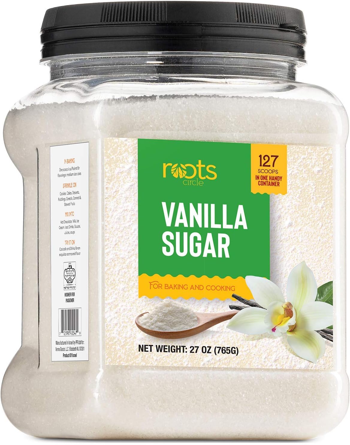 Roots Circle Vanilla Sugar for Baking | For Chefs, Home Cooking, Coffee, Cocktails, Cakes, Crème Brulee & Dessert Making | Ice Cream & Shakes | Kosher for Passover| 1 Pack 26.88Oz