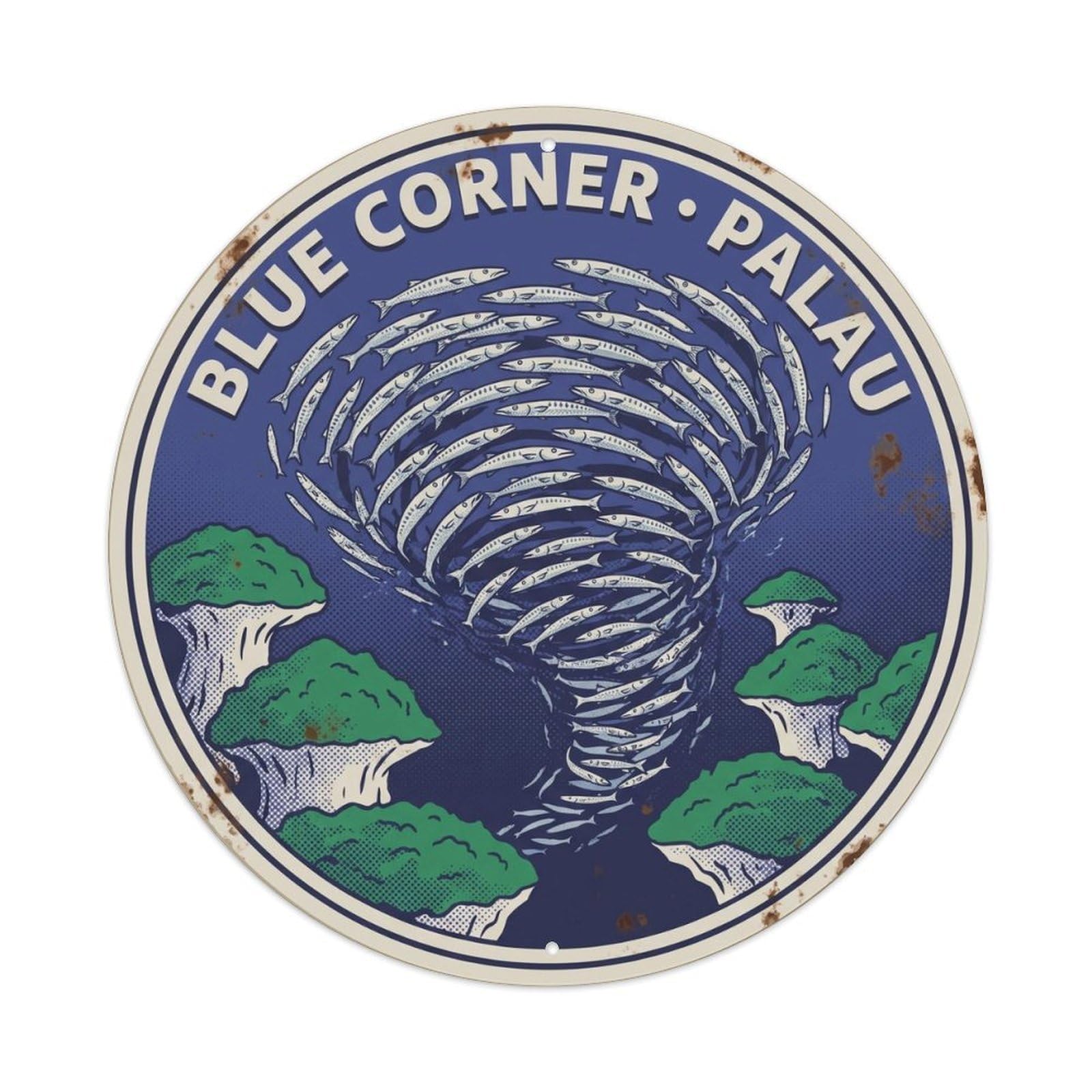 Olhnbad Style Palau Blue Corner Barracuda Reef Travel Marine Wildlife Metal Tin Sign