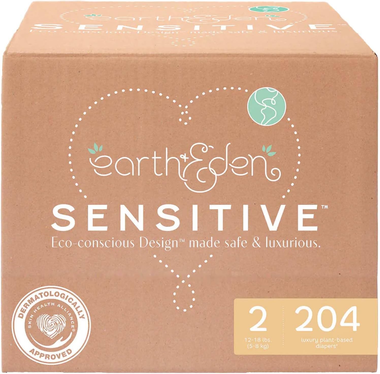 Earth & Eden Sensitive Baby Diapers, Newborn (108 Count) - Eco-Conscious & Hypoallergenic Diapers - No Harsh Chemicals - Comfortable and Gentle on Skin - Dermatologically Approved