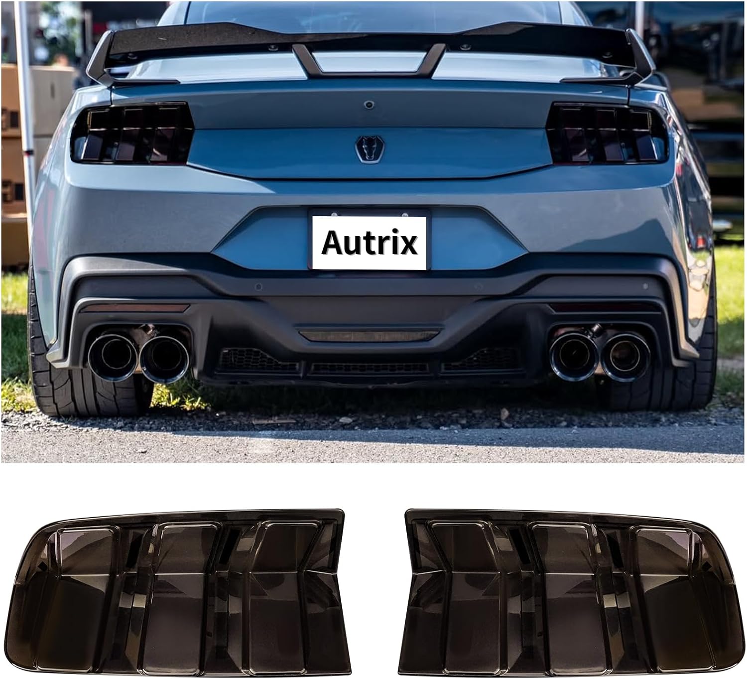 Tail Light Lamp Cover Guard for 2024-2026 Ford Mustang, Tail Lamp Trim Frame Bezels Decoration Smoke Black 2PCS