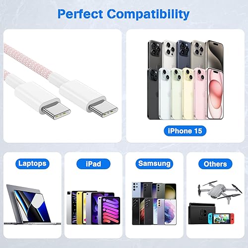 Vista 80 de Carplay - Cable de carga USB C para iPhone 16 15 Pro Max, paquete de 4 [3/3/6/6 pies] 60 W USB C a USB C cable y USB A a USBC cable de carga rápida