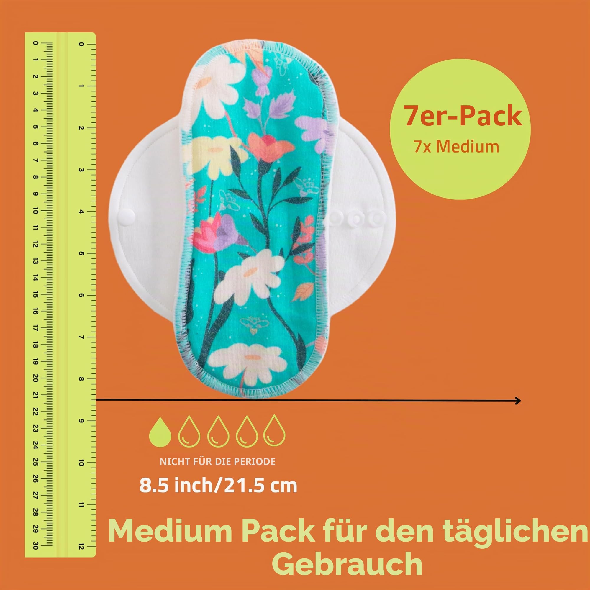 Rutschfest – Waschbare Bio-Baumwolle-Slipeinlagen Premium (Größe M, 7er-Pack) – Weiche & wiederverwendbare Stoffeinlagen für Frauen & Teenager – Hochtemperaturgeeignet, Ideal bei täglichem Ausfluss