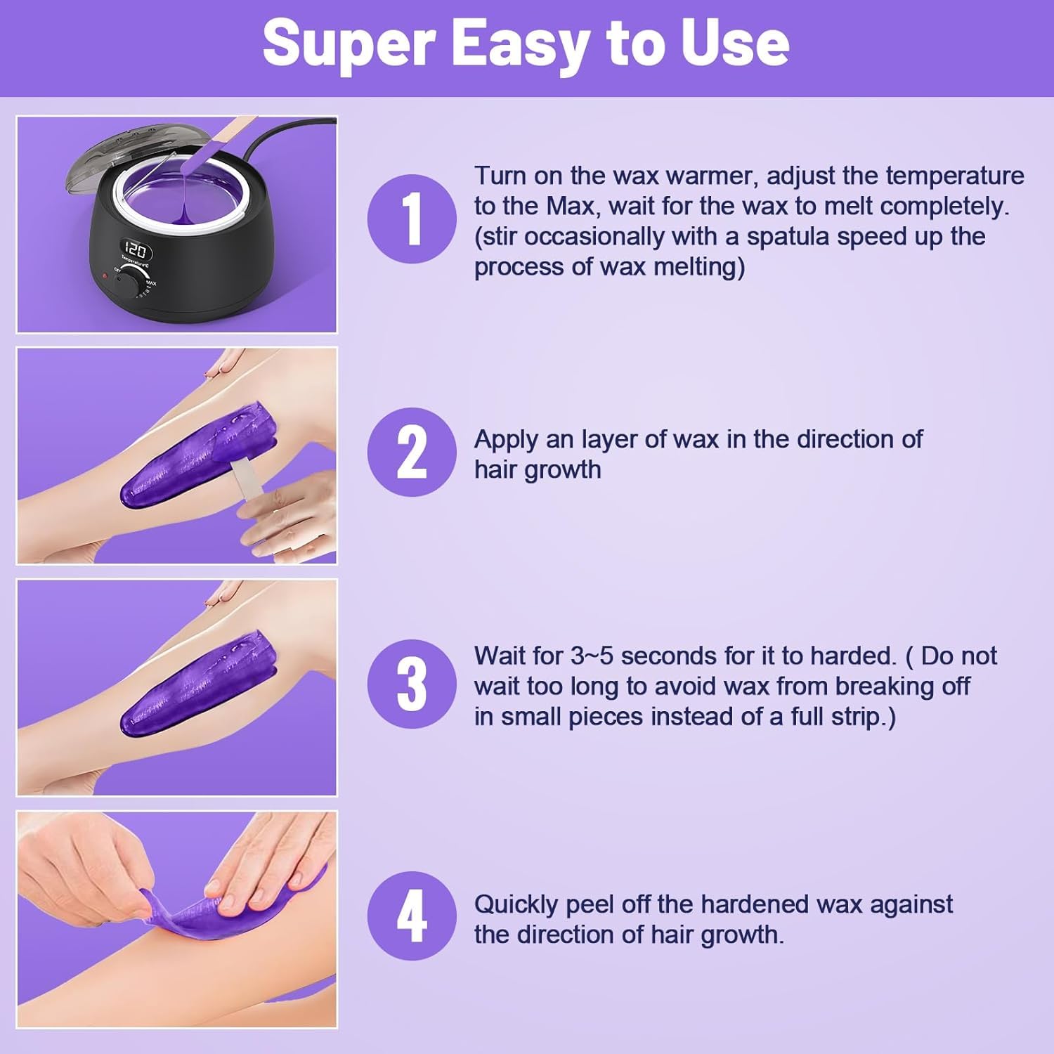 Chauffe Cire Epilation Kit D'épilation à la cire: Appareil a Cire avec LED Écran, 400g Epilation Perle, 30 Spatules, D'épilation à Domicile Kit Pour Tous Les Types de Cheveux