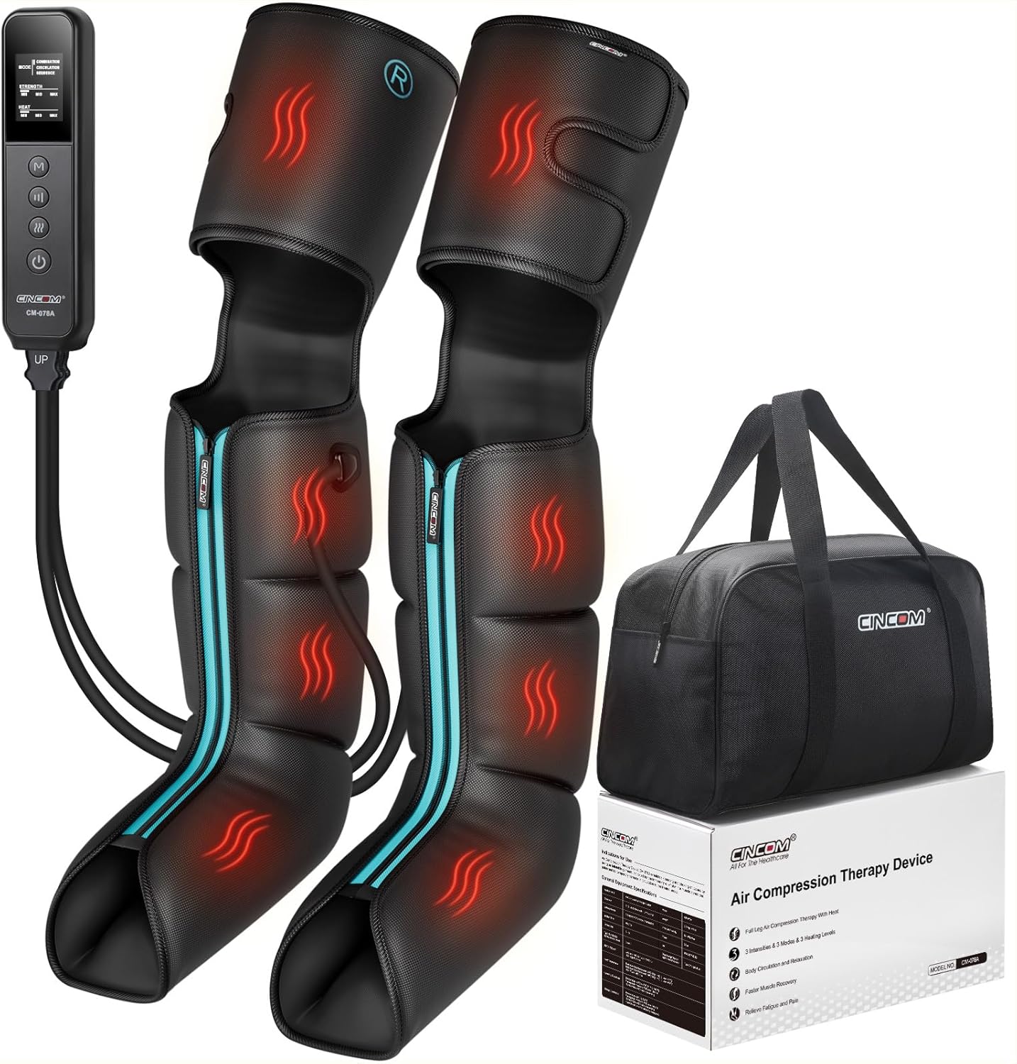 Leg Massager with Heat and Compression, Air Compression Boots for Leg Calf & Foot Recovery, Edema Relief, FSA-HSA Eligible