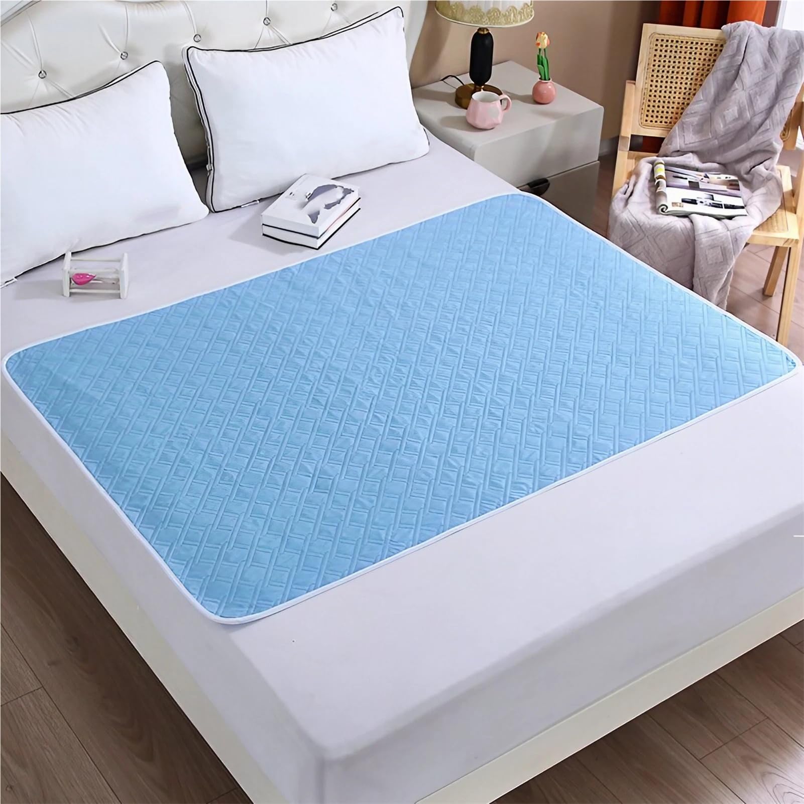 Waterproof Mattress Protector Double Leak-Proof and Non-Slip, Incontinence Bed Sheets Washable Without Tucks, Highly Absorbent Soft for Adults Sofa Chair(Blue,150 x 200 cm)
