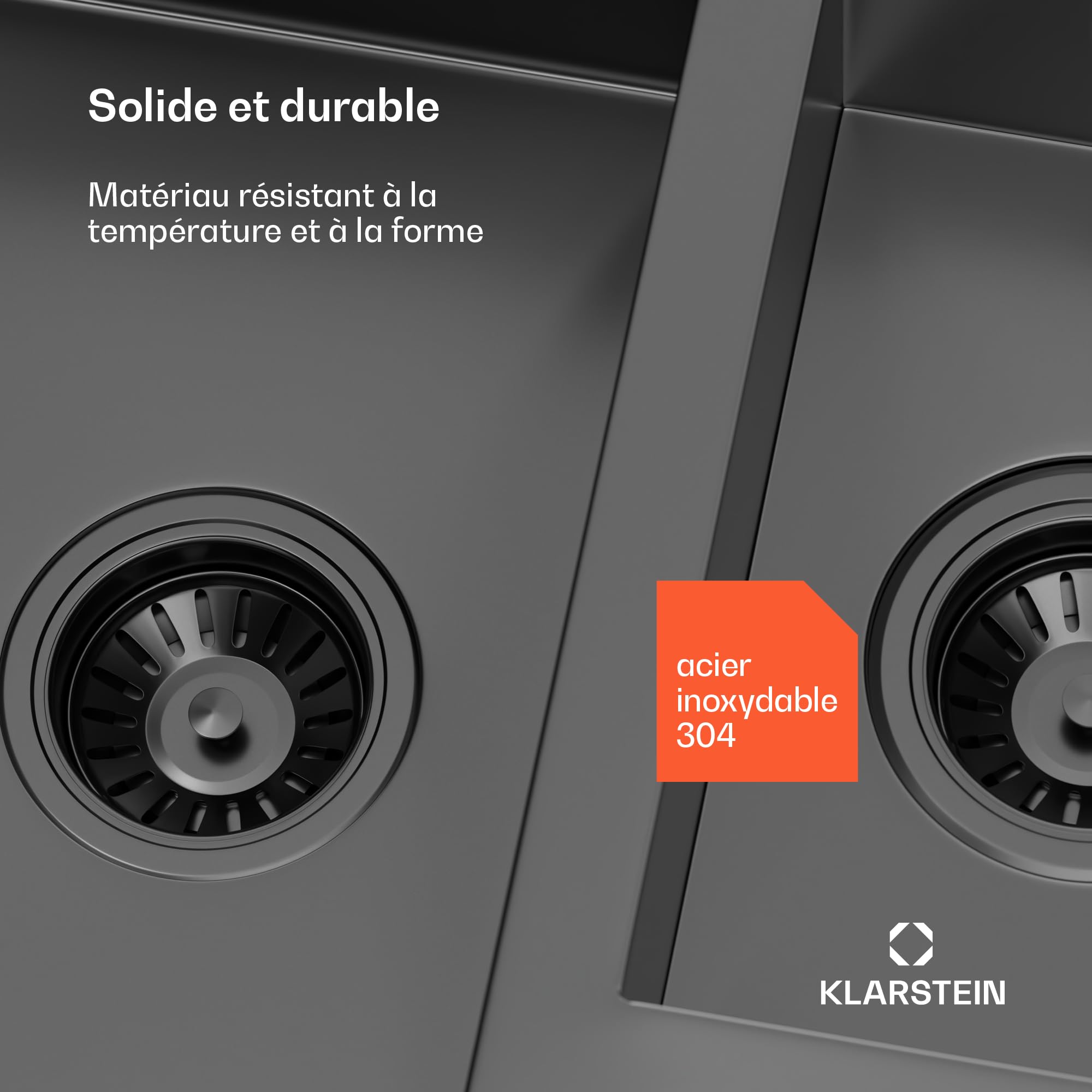 Klarstein Évier de cuisine inox – bac 1,5 avec égouttoir,acier inoxydable 304,résistant aux rayures & à la chaleur, facile à nettoyer, trop-plein & kit d'installation inclus, 100x45 cm, gris métallisé