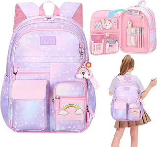 شنطة ظهر للبنات مزينة بترتر على شكل أرنب، حقيبة مدرسية لطلاب المرحلة الابتدائية ومناسبة للأطفال من عمر 5 إلى 10 سنوات من ميلند دي