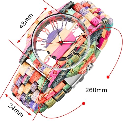 Miniatura 6 de Brown Deep Black Ebony Zebra Reloj de cuarzo de madera para hombre, correa de madera con cierre plegable para hombres