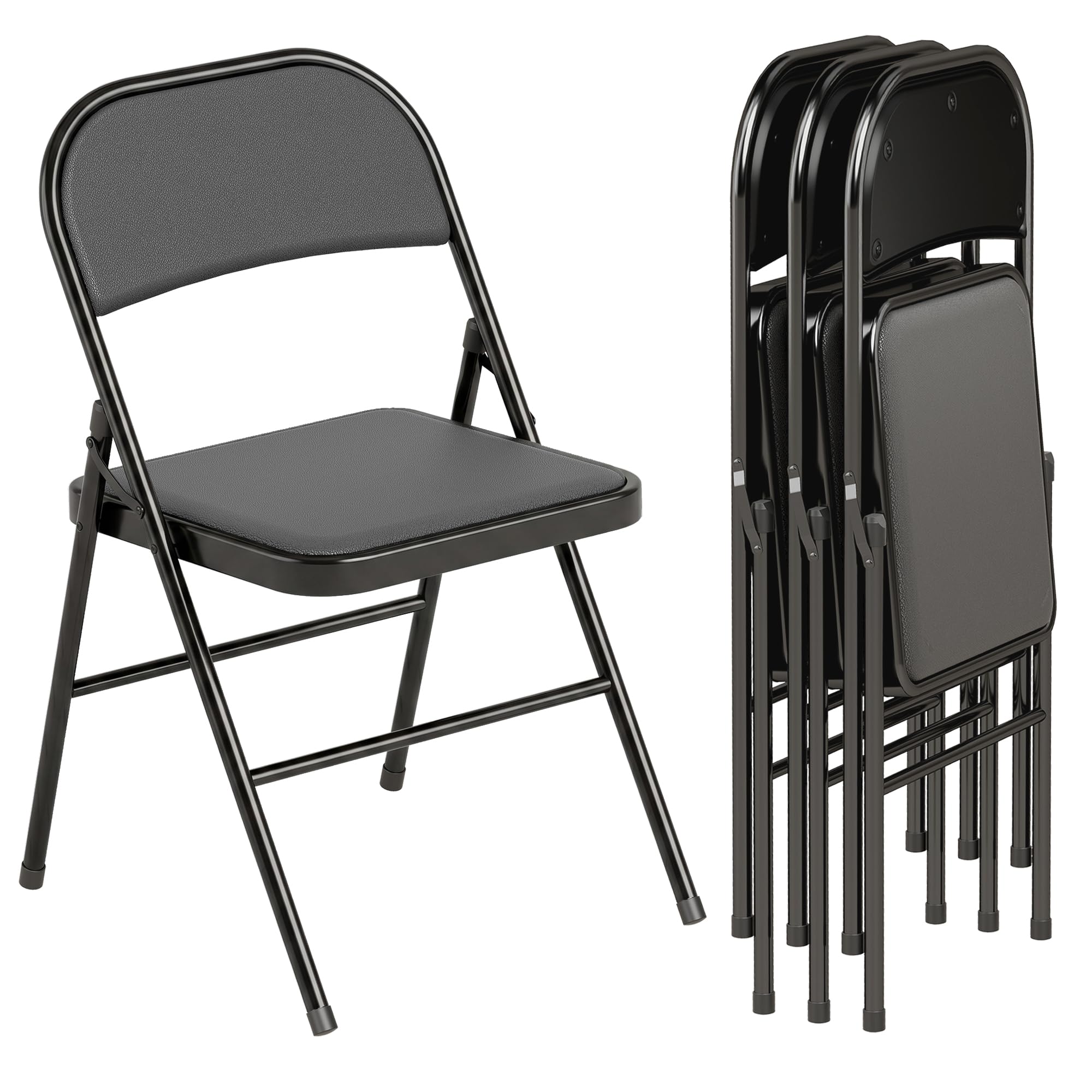 HOMCOM Lot de 4 chaises Pliantes chaises de Salle à Manger Portables Chaise Pliable d'intérieur avec Coussin en revêtement synthétique et Cadre en Acier dim. 45l x 46P x 78H cm Noir