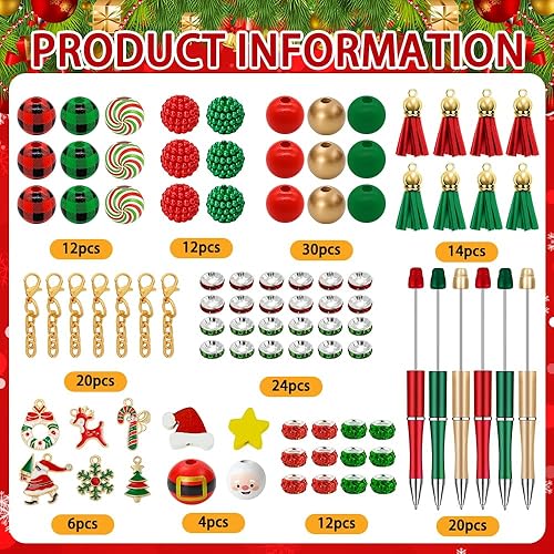 Miniatura 2 de Vellibring 20 bolígrafos de cuentas de Navidad, bolígrafos de cuentas de Navidad a granel con cuentas de cristal coloridas, colgantes de borlas