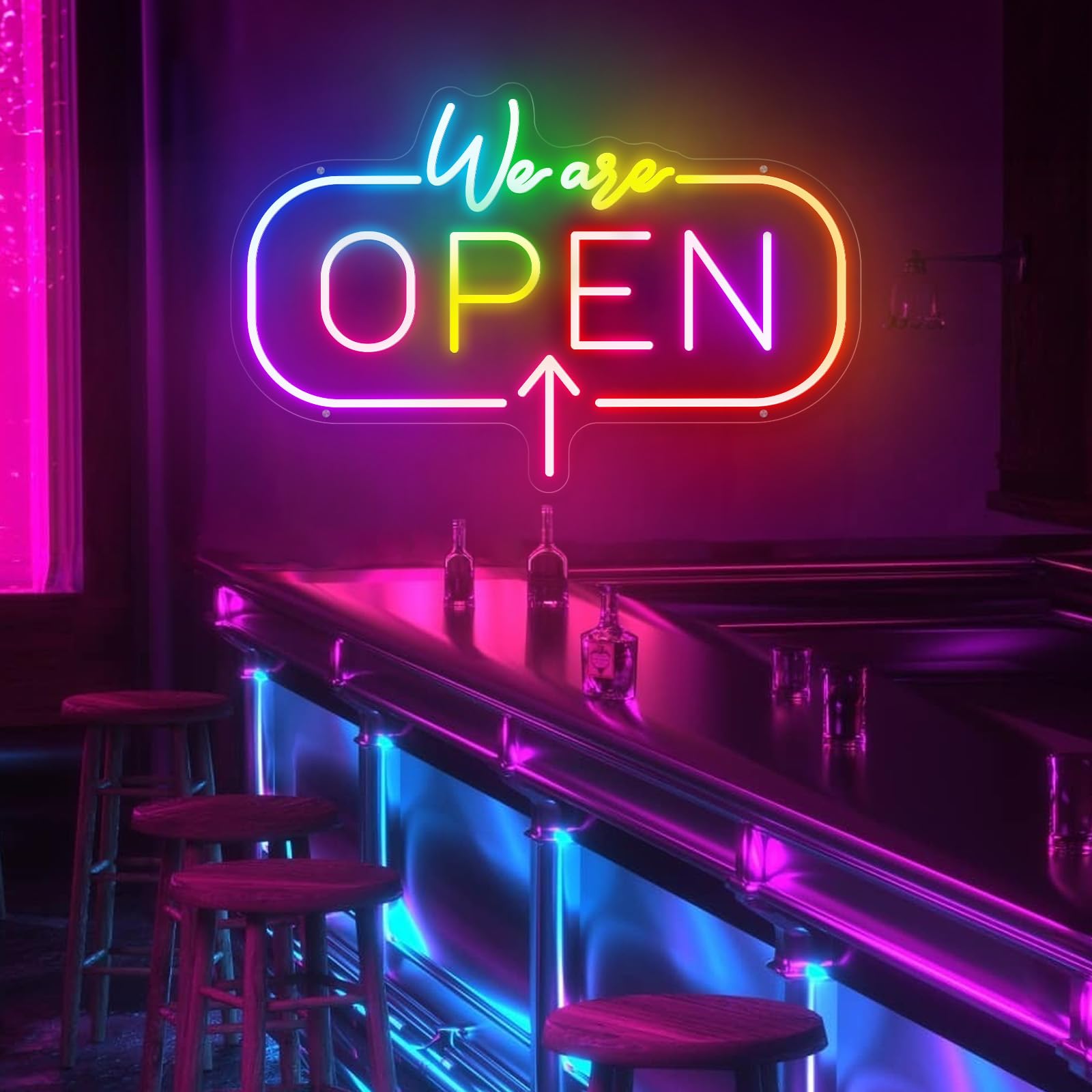 Neon Schild Personalisiert, Rainbow LED Neon Sign Individuelle Leuchtreklame Sprachgesteuerte Funktion Verschiedene Farbkombinationen für Party Gaming Zimmer Bar Deko