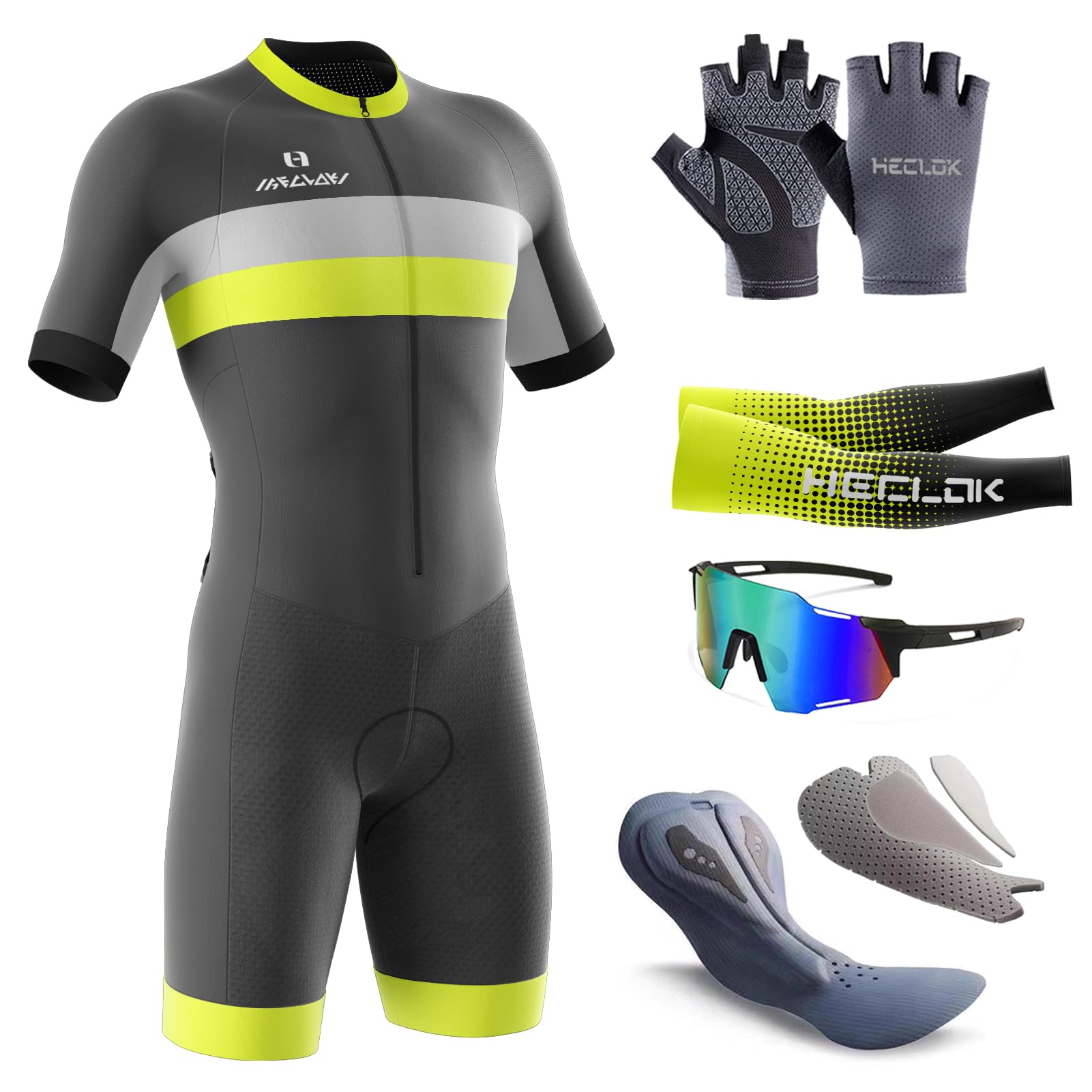 Body Ciclismo Uomo，Tuta da ciclismo da uomo Imbottita Monopezzo，Alta densità fatta a mano da competizione Imbottita，Tuta da Triathlon a Maniche Corte da Uomo, Monopezzo, Trisuit