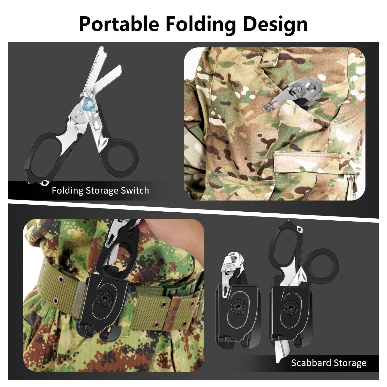 Kevanry 6 in 1 Multi-Function Foldable Trauma Shears with Scissors Pliers & 24 in 1 Multi-Tool Key,Emergency Response Shears with Strap Cutter&Glass Breaker,Rescue Scissors for Outdoor Camping (Black) - Image 4