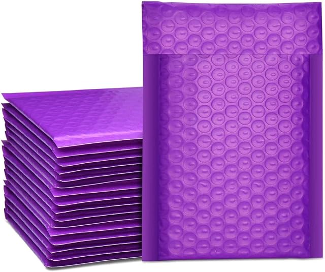 Switory 50pcs 10.2x17.7cm Poly Bubble Mailers 4x7 Inch Padded Envelopes #000 Bubble Lined Poly Mailer Self Seal Purple