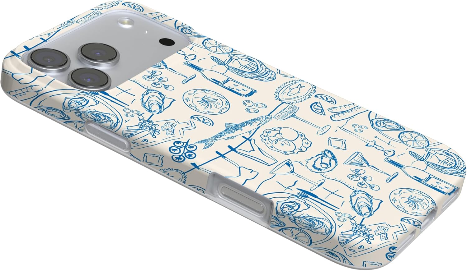 Casely iPhone 17 Pro Case | Amalfi Aperitivo | Dolce Vita | MagSafe Compatible | Ultra Slim Polycarbonate | Wireless Charging | Sketch-Style Design | Ivory with Deep Blue