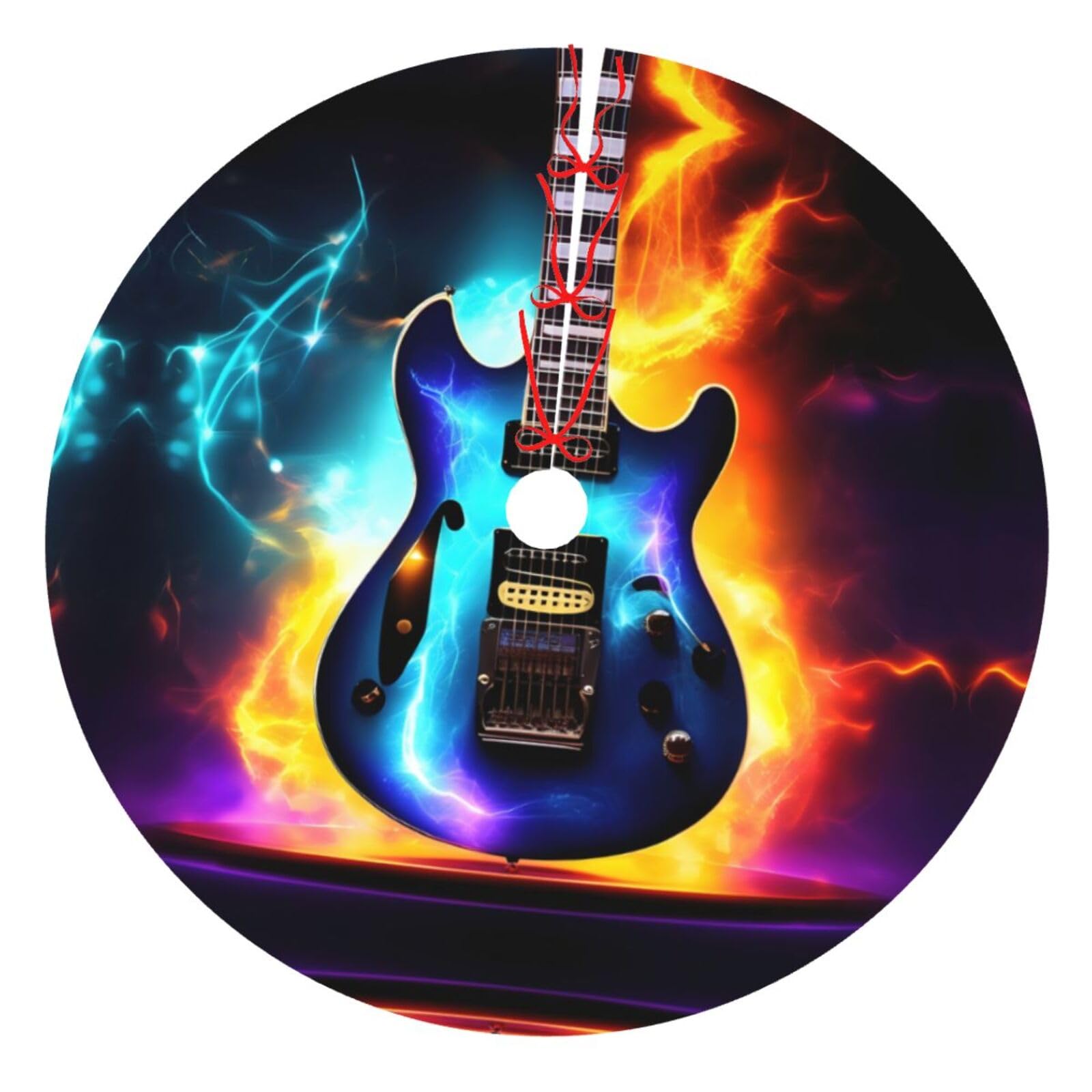 Jupe de sapin de Noël haut de gamme tapis imprimé guitare