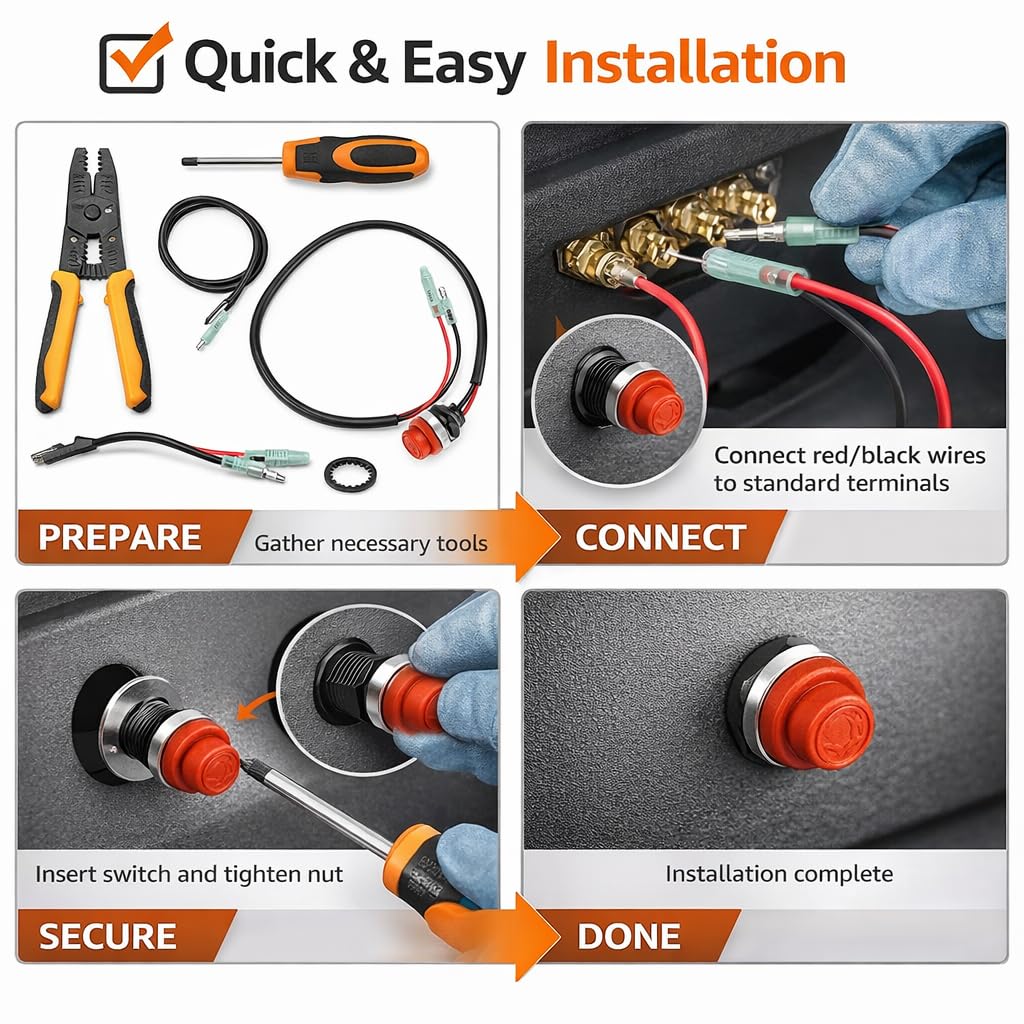 Interruptor De Parada Motor Fueraborda: Redondo, ABS, Sin Llave, Con Cable De 45 Cm