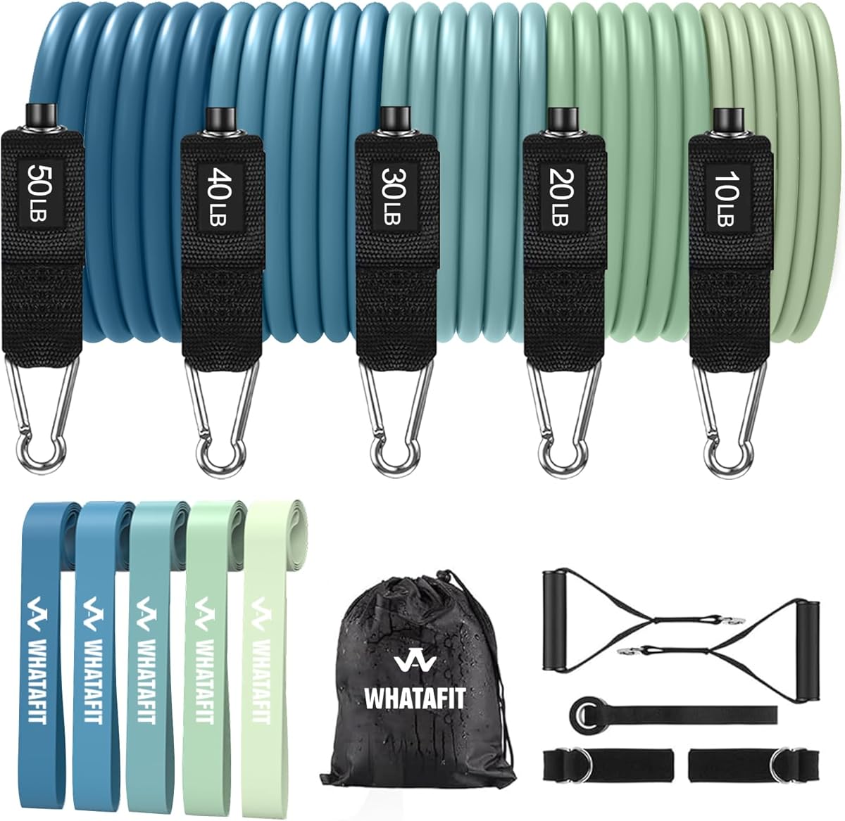 WHATAFIT Resistance Bands, Exercise Bands，Resistance Bands for Working Out, Work Out Bands with Handles for Men and Women Fitness, Strength Training Home Gym Equipment Blue 16PCS