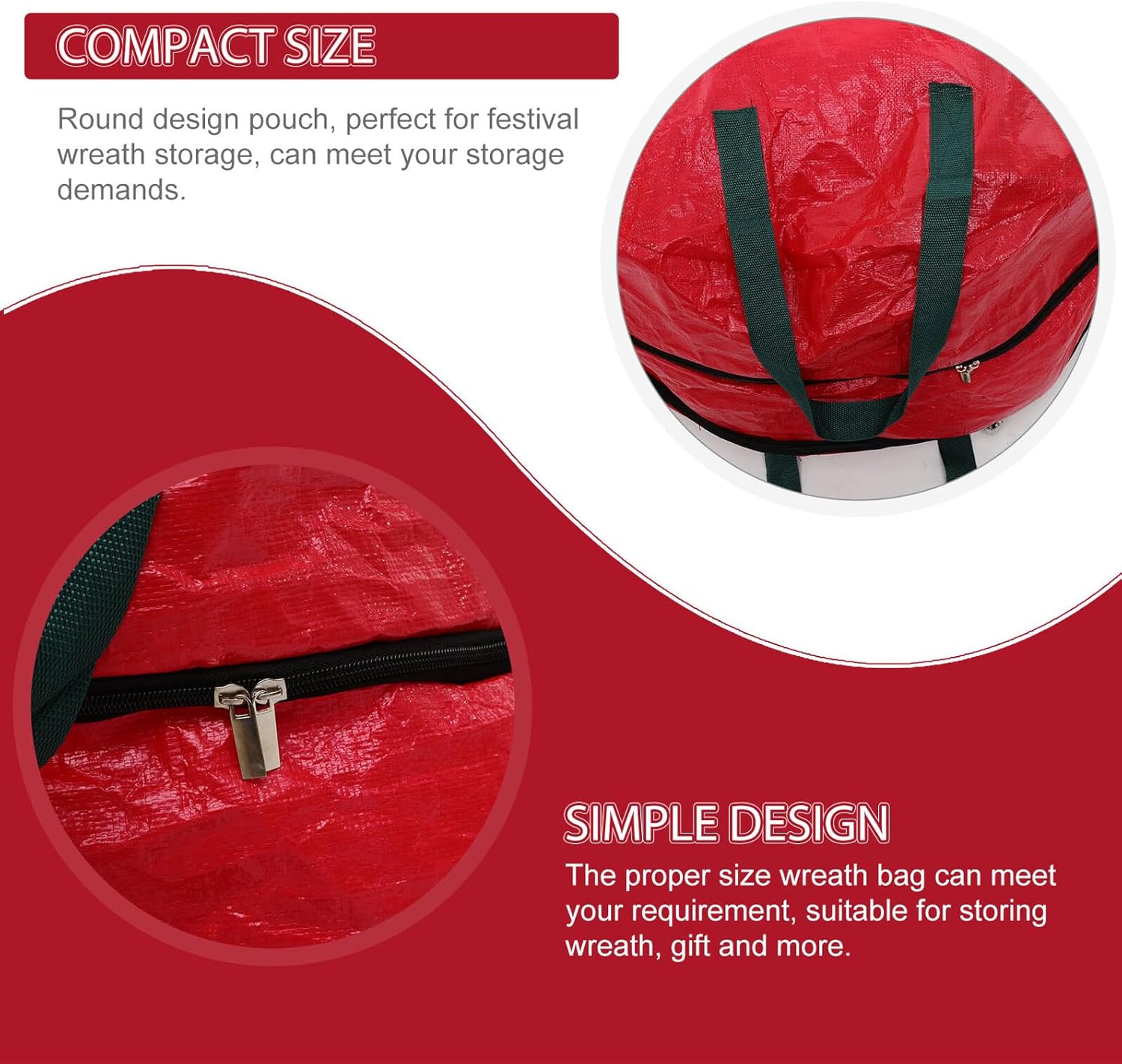VANZACK Double Layer Christmas Wreath Storage Bag 30-inch Pe Material Garland Organizer with Zipper and Handles for Holiday Decoration Storage