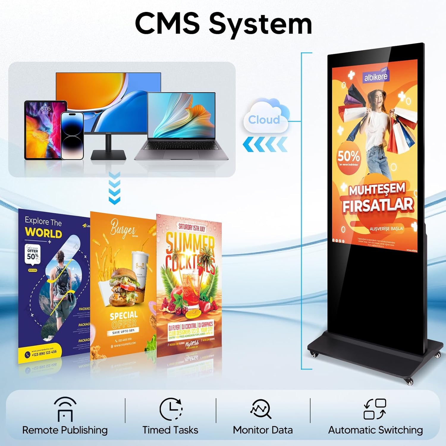 65" Digital Signage Displays Kiosk Android 11.0, Indoor LCD Advertising Displays 4K Touchscreen Digital Kiosk, 4GB RAM & 64GB ROM, WiFi HDMI/USB/CMS System Auto Advertising Media Player