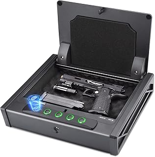 SOULYI Biometric Fingerprint Gun Safe for 4 Pistols Safe DOJ Certified with 3 Quick Access Handgun Safe,Digital Keypad Mat...
