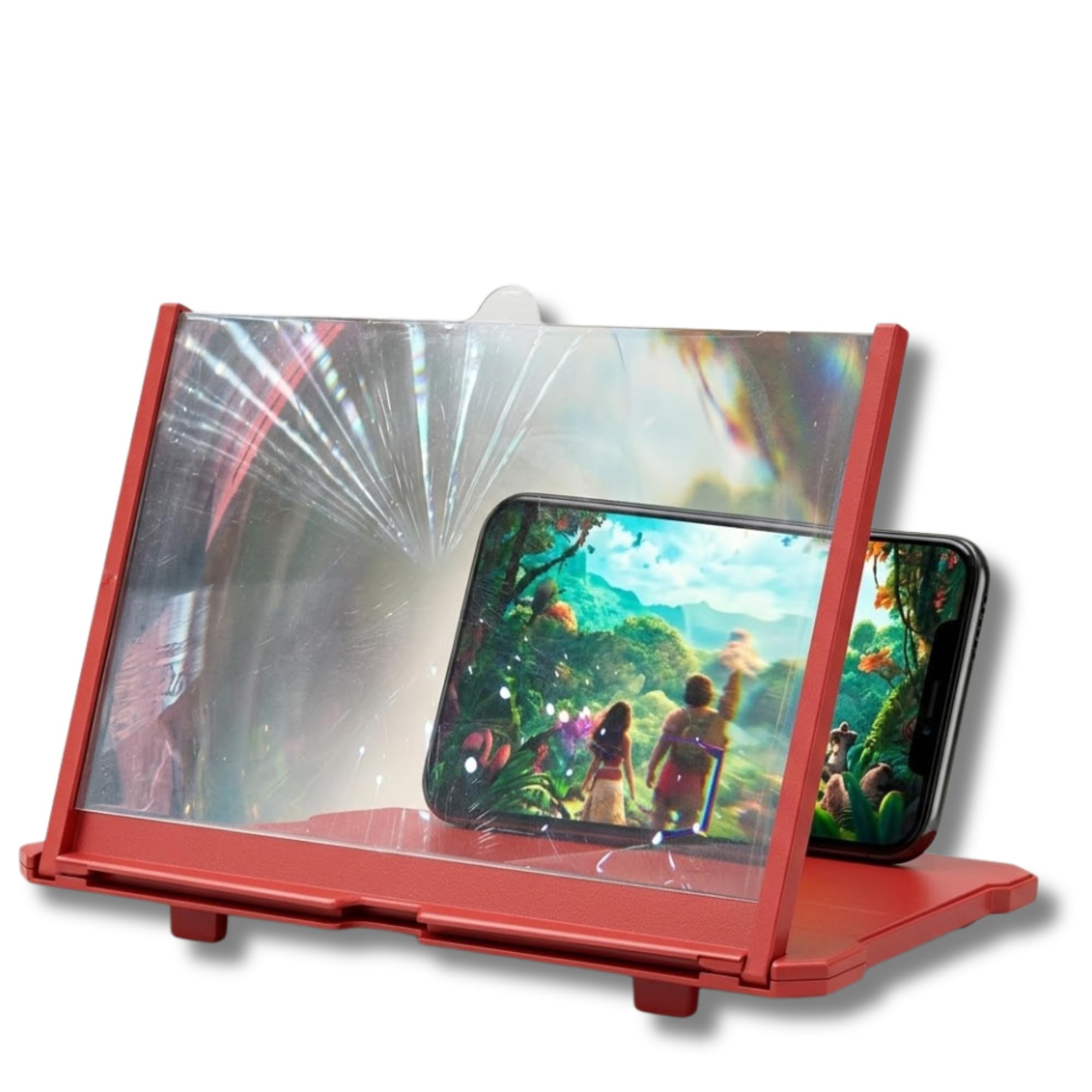 F5-3D Large Screen Mobile Phone Magnifier - 12-Inch HD Folding Movie Amplifier | Heavy Quality Anti-Radiation Screen Projector for Movies, Gaming & Videos - Universal Fit (Red)-image-9