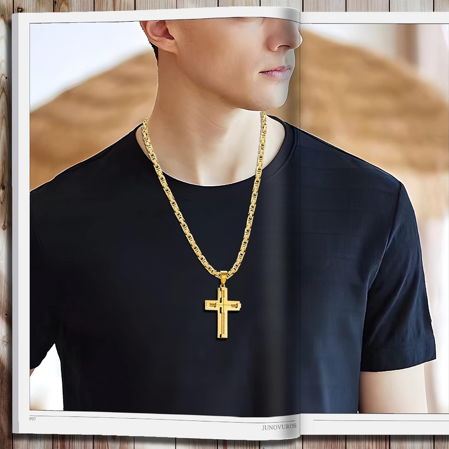 JUNOVUROS Cross Pendant Necklace for Men, Jesus Christ 316L Stainless Steel 20 to 28 In Rolo/24 In Byzantine Chain, 2 Sizes of Religious Jewelry with Silver/Gold/Black/Multicolor - Image 5