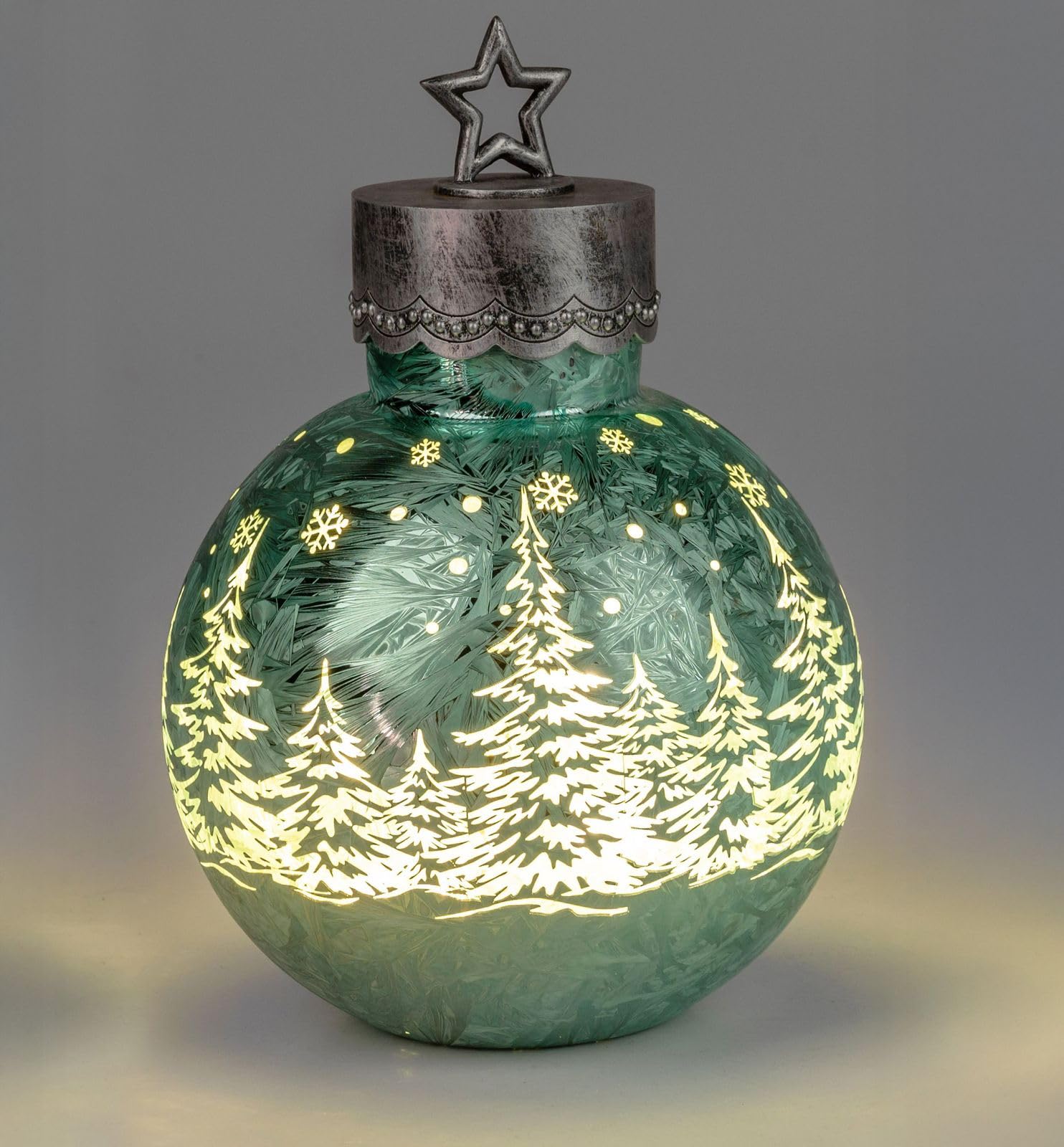 formano LED Deko-Kugel Frosty Mint 35 cm Farb-Glaskugel Ice-Optik Timer 6h /18h beleuchtet - Batteriebetrieben - Herbst Winter Weihnachtsdeko für Tisch Regal Fensterbank
