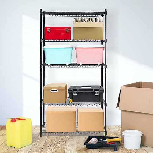 Miniatura 4 de JupiterForce Estantes de pie de 5 niveles, organizador de estantería de almacenamiento, estantes ahorradores de espacio para cocina, lavandería,