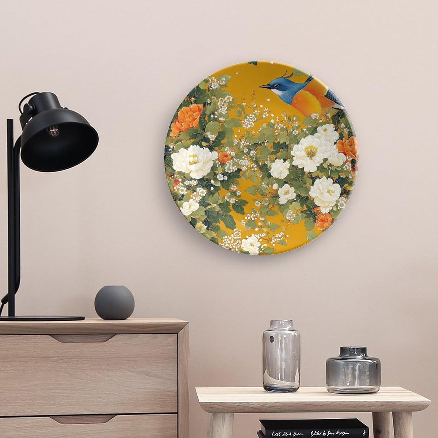 Ceramic Decorative Plate, Decorative Dish with Stand, Bone China Decorative Plates Art Porcelain Plate for Living Room Hallway Table Decor