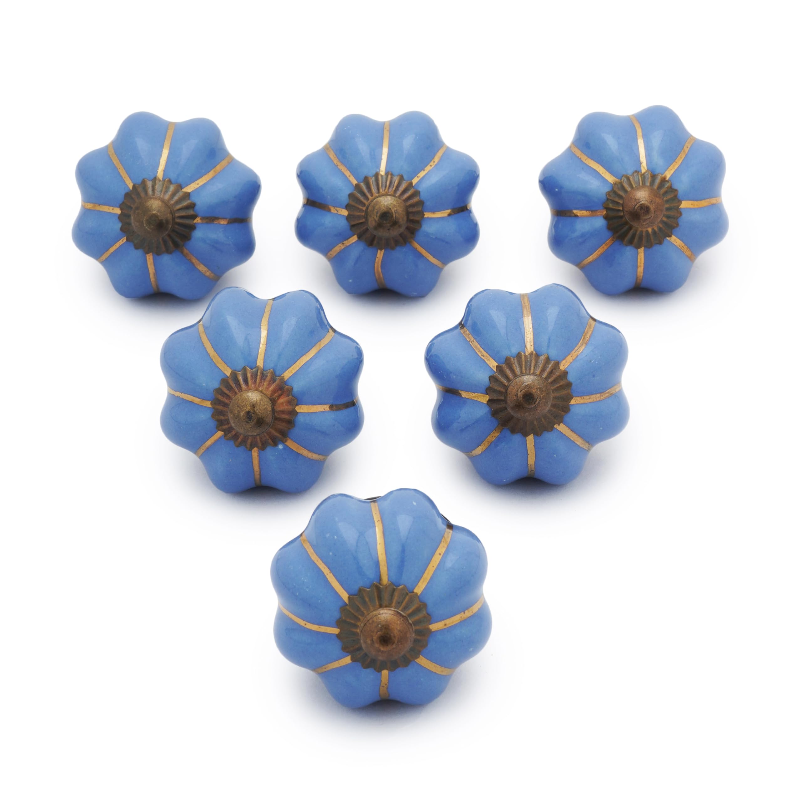 Ajuny Blue Pumpkin Drawer Knobs Ceramic Knobs Set of 6 Handmade Hand Painted Porcelain Printed Furniture Pulls Handles for Kitchen Cabinet Cupboard Door Bathroom Dresser Fixings Included — image 1