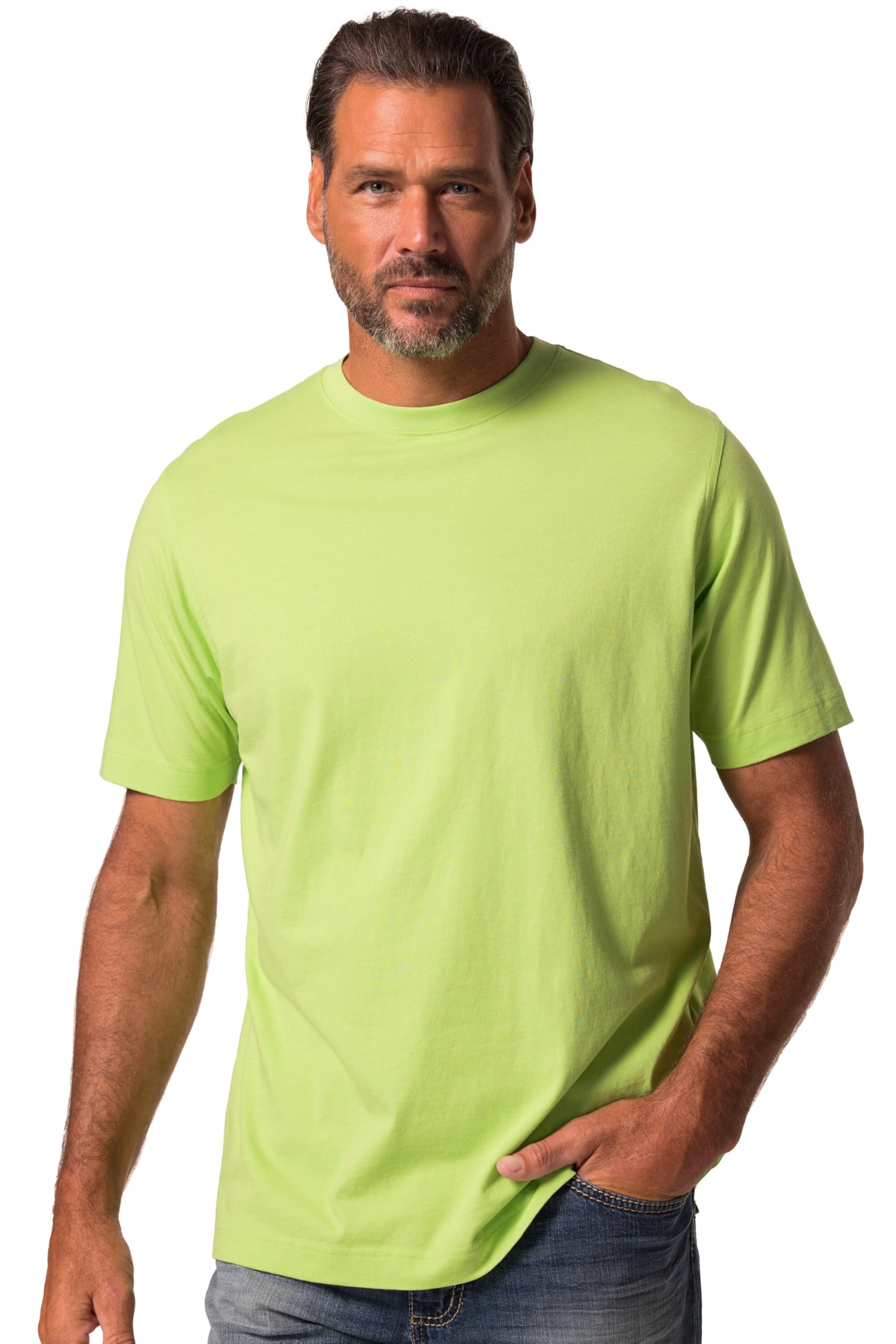 JP 1880 Men's Large Sizes Plus Sizes Menswear L-8XL Basic Crew Neck Combed Cotton up to 8XL 702558, Meadow Green, L