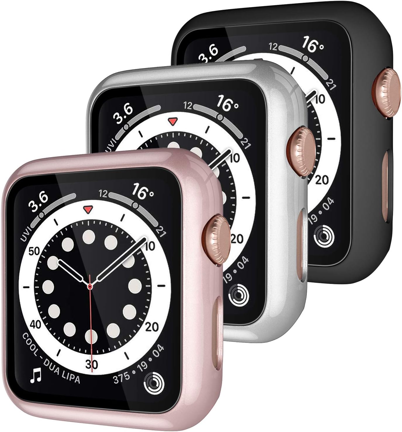 Henva [3 Pack] Protector Case Design for Apple Watch 40mm/SE with HD Tempered Glass, PC Full Coverage Protective Case Compatible with iWatch Series 6/5/4, Black, Silver, Rose Gold