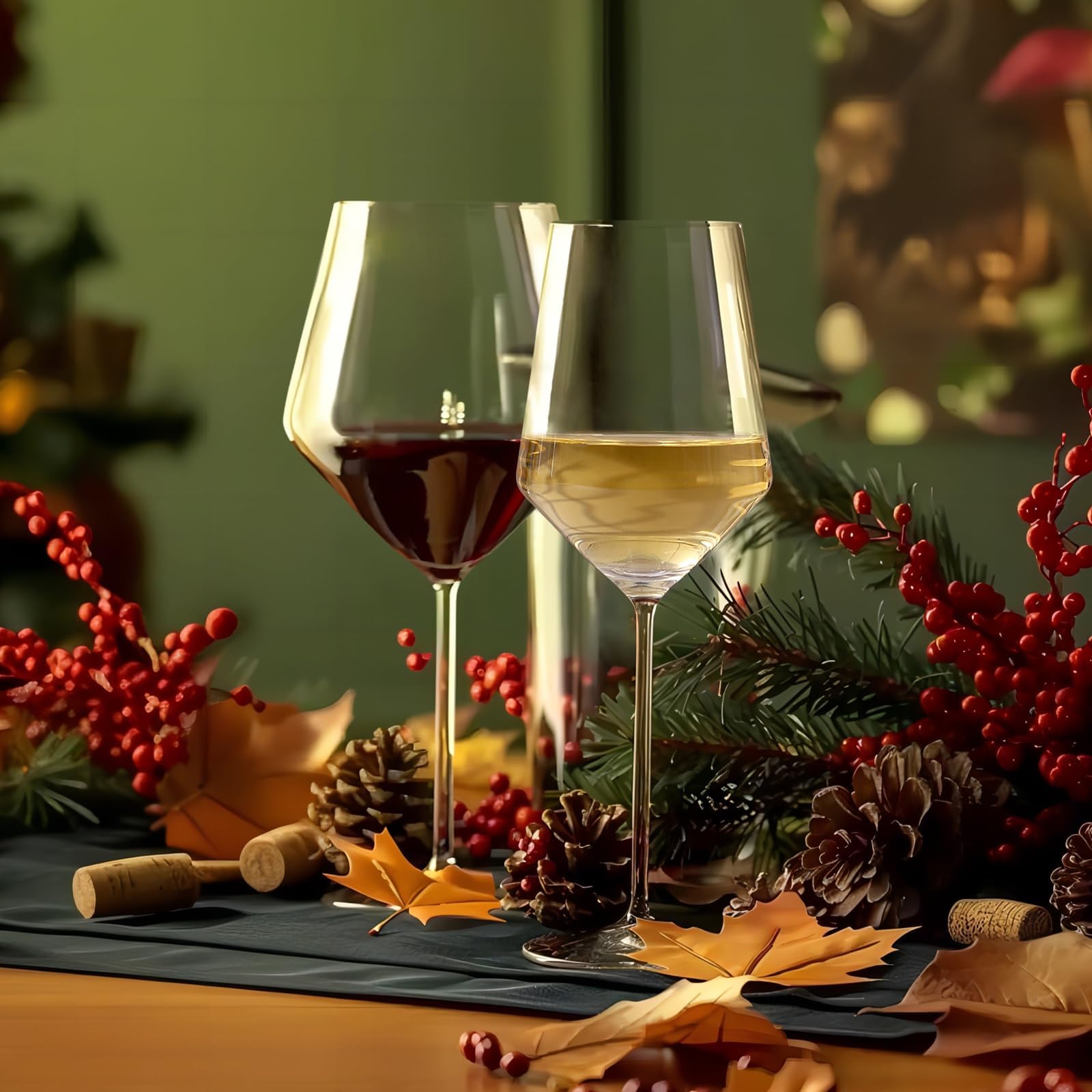 Physkoa Rot- und Weißweingläser mit Korkenzieher, mundgeblasene Kristallgläser, 652 ml, 400 ml, große burgunderrote Gläser, Hochzeit, Einweihung, Weihnachten, Muttertag, Geschenk, 4 Stück